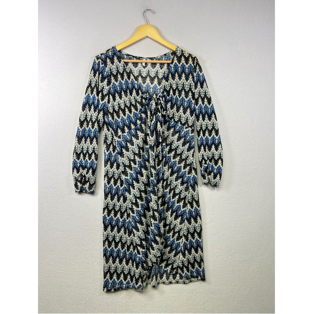 Est. 1946 Cardigan Women Large Blue Ikat Chevron Long Sleeve Tie‎ Front